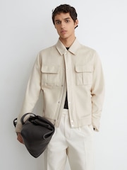 Reiss Stone Americas Lyocell-Cotton Twill Bomber Jacket - Image 7 of 8