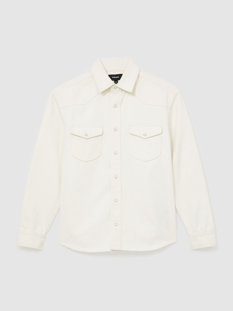 قميص عُلوي دنيم بطراز غربي بكبَاسين Finley من Reiss - Image 2 of 7