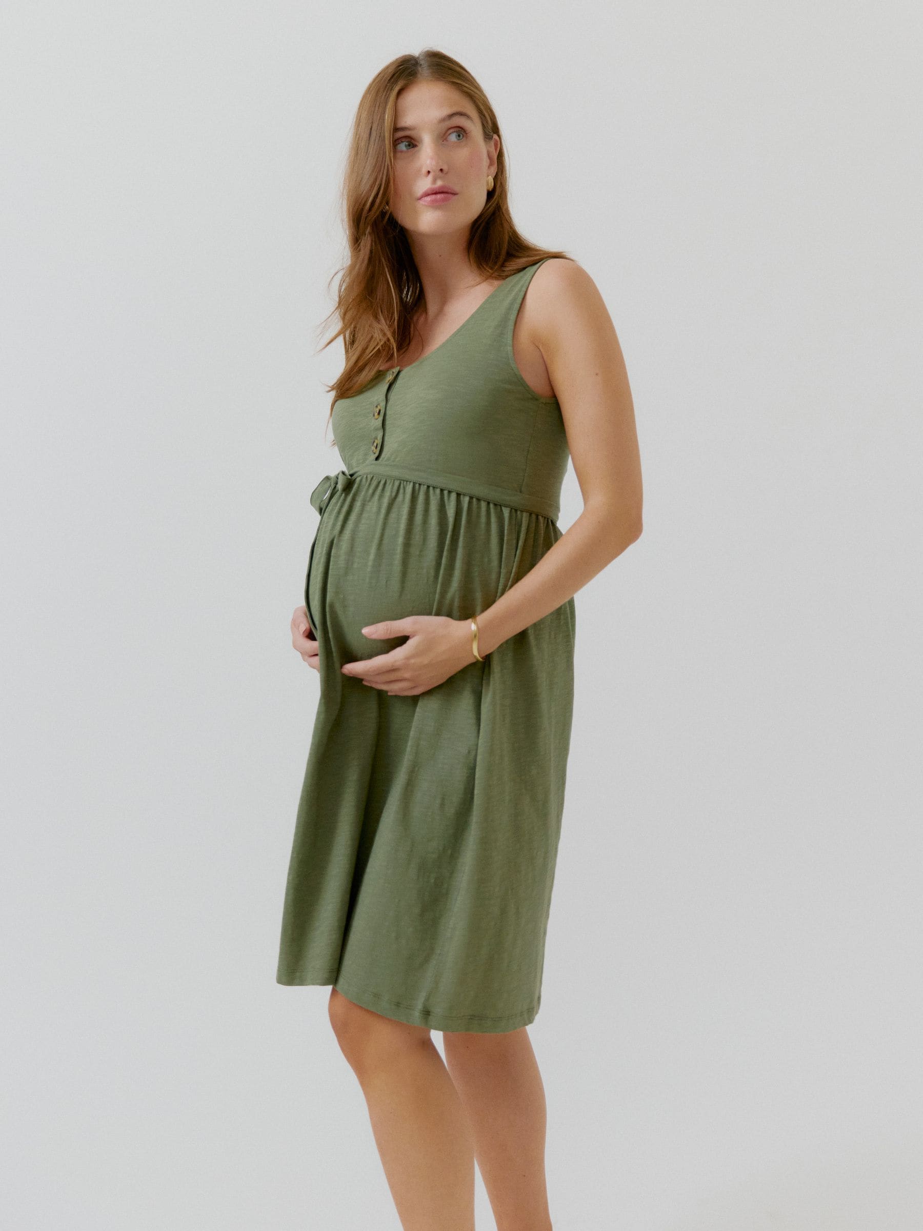 Mamalicious Women's Green Maternity And Nursing Jersey Knee Length Dress