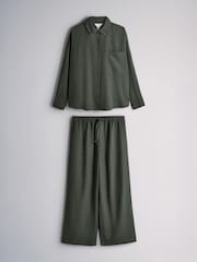 The Set Shirt and Wide Leg Trousers Co-ord Set Khaki Green - Image 1 of 5