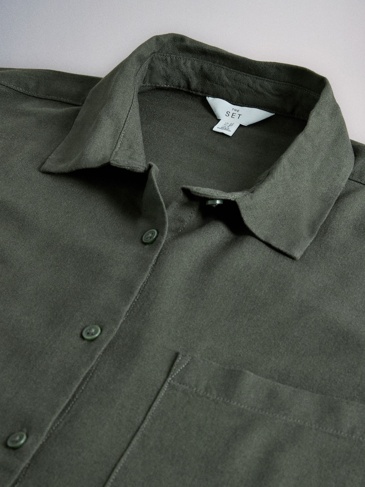 The Set Shirt and Wide Leg Trousers Co-ord Set Khaki Green - Image 5 of 5 The Set Shirt and Wide Leg Trousers Co-ord Set Khaki Green - Image 5 of 5