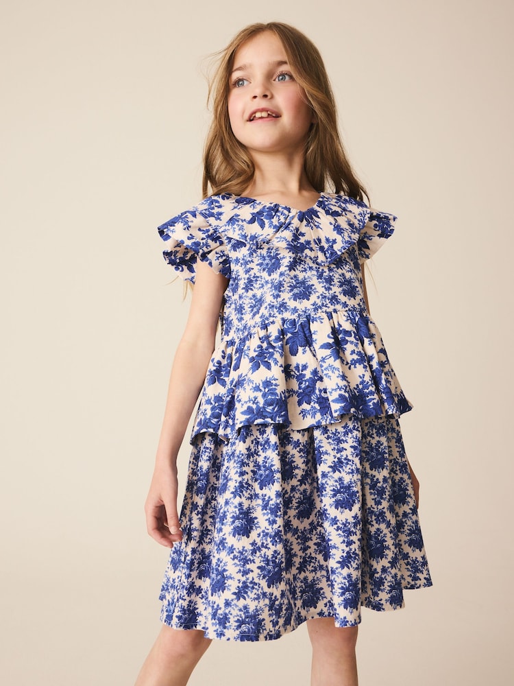 Blue Floral Ruffle Collar Dress (3-16yrs) - Image 1 of 4