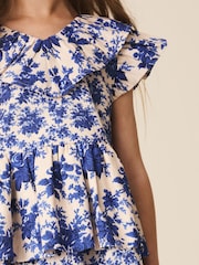 Blue Floral Ruffle Collar Dress (3-16yrs) - Image 4 of 4