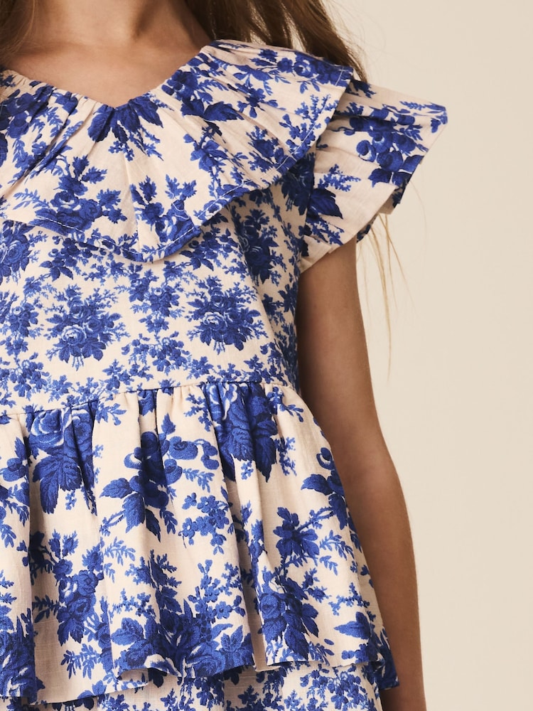 Blue Floral Ruffle Collar Dress (3-16yrs) - Image 4 of 4