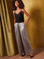 Love & Roses Silver Tailored Satin Wide Leg Trousers - Image 3 of 5