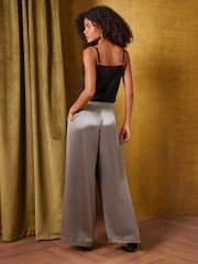 Love & Roses Silver Tailored Satin Wide Leg Trousers - Image 4 of 5
