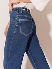 Lipsy Dark Wash Petite Adjustable Waist Wide Leg Jeans - Image 3 of 6
