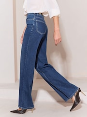 Lipsy Dark Wash Petite Adjustable Waist Wide Leg Jeans - Image 5 of 6
