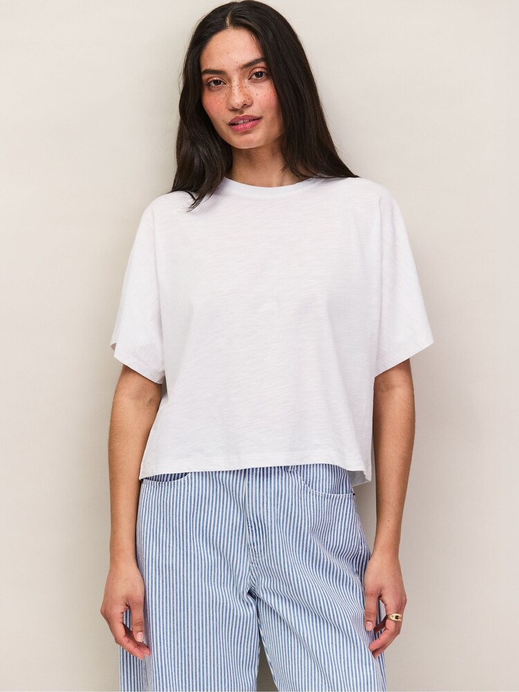 Ro&Zo White Slub Jersey Cropped T-Shirt - Image 1 of 5
