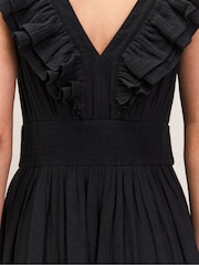 Ro&Zo Black Petite Cheesecloth Ruffle V-Neck Midi Dress - Image 5 of 6