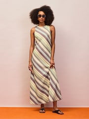 Ro&Zo Green Stripe Racer-Neck Tie Back Dress With Linen - Image 1 of 4
