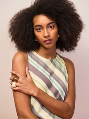 Ro&Zo Green Stripe Racer-Neck Tie Back Dress With Linen - Image 2 of 4