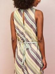 Ro&Zo Green Petite Stripe Racer-Neck Tie Back Dress With Linen - Image 4 of 4