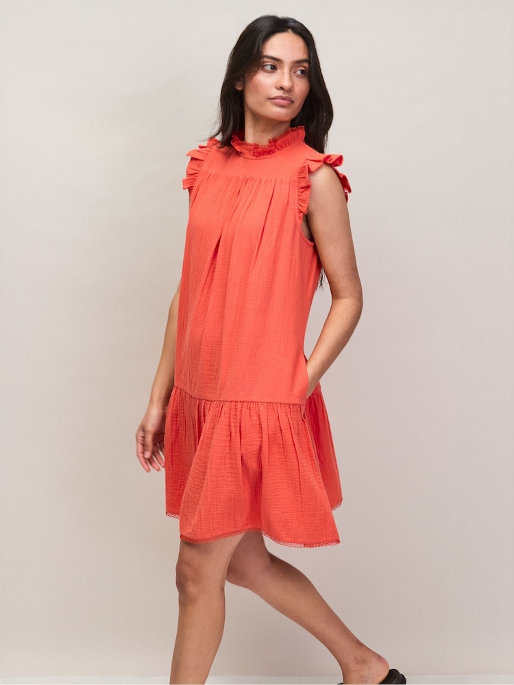 orange cheesecloth dress Mint Velvet Orange Cotton Cheesecloth Mini Dress | Size 8 | Orange | Long Sleeve