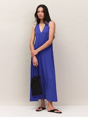 Ro&Zo Blue Slub Jersey V-Neck Midi Dress - Image 4 of 7