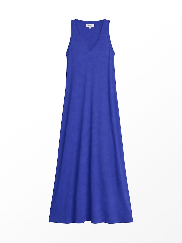 Ro&Zo Blue Slub Jersey V-Neck Midi Dress - Image 7 of 7