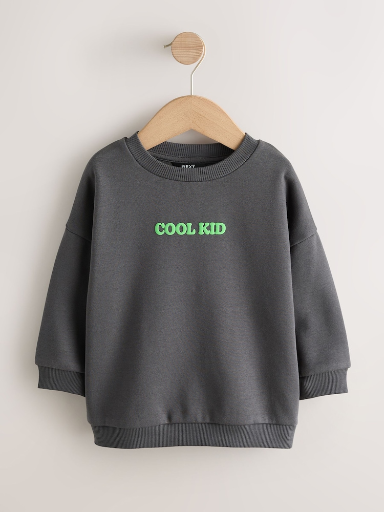 Charcoal Grey Cool Kid Printed Crew Neck Sweat Top (3mths-7yrs) - Image 1 of 4