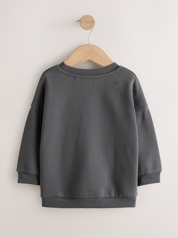 Charcoal Grey Cool Kid Printed Crew Neck Sweat Top (3mths-7yrs) - Image 2 of 4