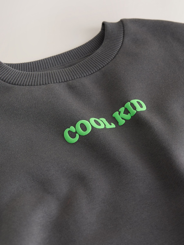 Charcoal Grey Cool Kid Printed Crew Neck Sweat Top (3mths-7yrs) - Image 4 of 4
