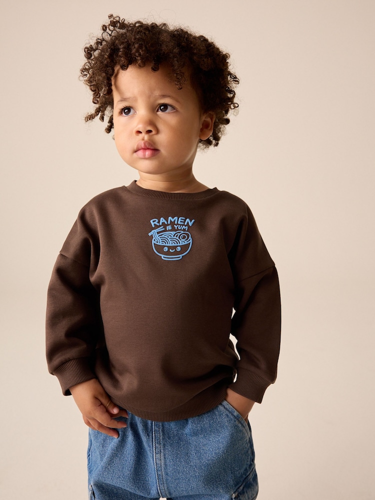 Chocolate Brown Ramen Printed Crew Neck Sweat Top (3mths-7yrs) - Image 1 of 8