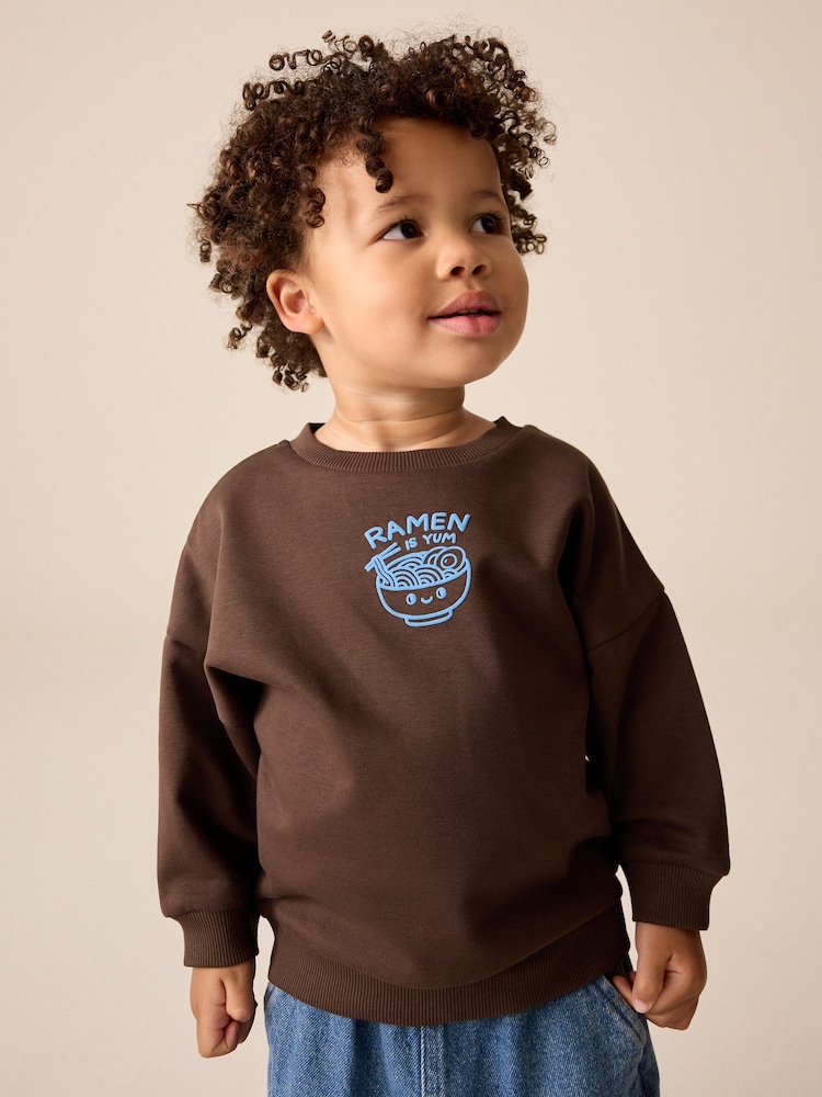 Chocolate Brown Ramen Printed Crew Neck Sweat Top (3mths-7yrs) - Image 2 of 8
