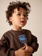 Chocolate Brown Ramen Printed Crew Neck Sweat Top (3mths-7yrs) - Image 4 of 8