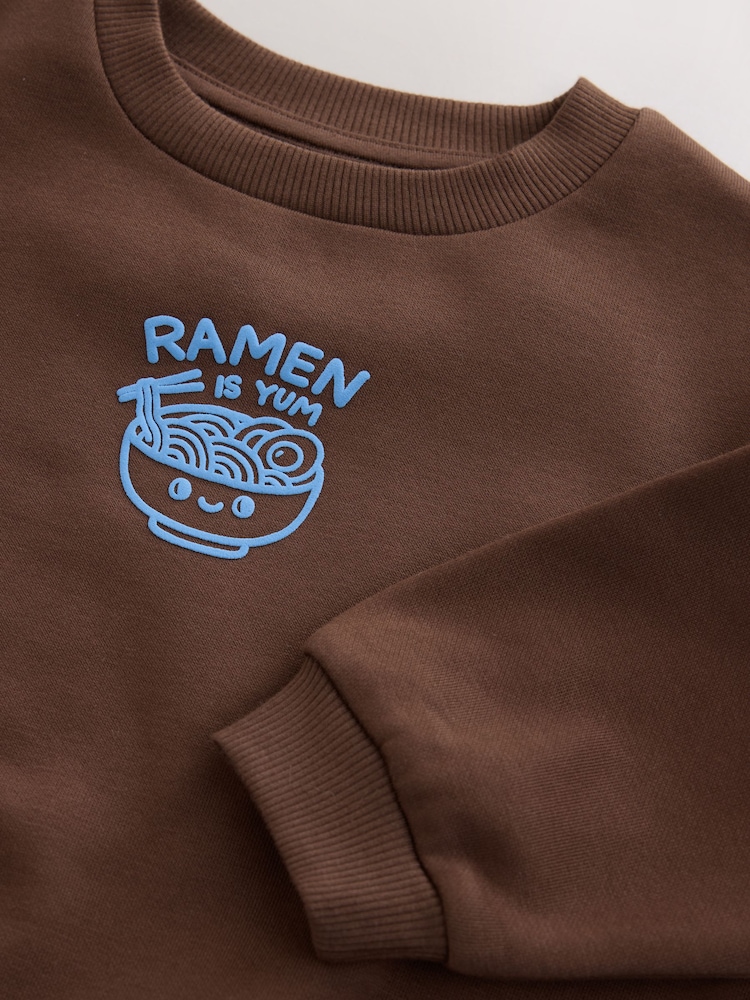 Chocolate Brown Ramen Printed Crew Neck Sweat Top (3mths-7yrs) - Image 8 of 8