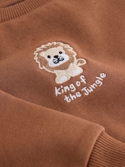 Rust Brown Lion Printed Crew Neck Sweat Top (3mths-7yrs) - Image 3 of 4