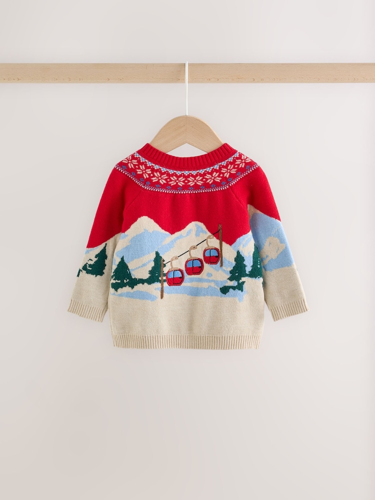Neutral/Red Bear Ski Scene Baby Knitted Jumper and Leggings Set (0mths-2yrs) - Image 2 of 10 Neutral/Red Bear Ski Scene Baby Knitted Jumper and Leggings Set (0mths-2yrs) - Image 2 of 10