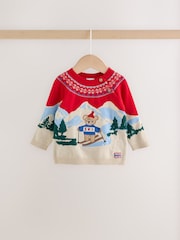 Neutral/Red Bear Ski Scene Baby Knitted Jumper and Leggings Set (0mths-2yrs) - Image 4 of 10