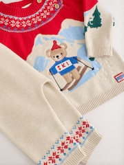 Neutral/Red Bear Ski Scene Baby Knitted Jumper and Leggings Set (0mths-2yrs) - Image 7 of 10