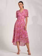Jolie Moi Pink Printed Chiffon Glitter Maxi Dress - Image 1 of 6