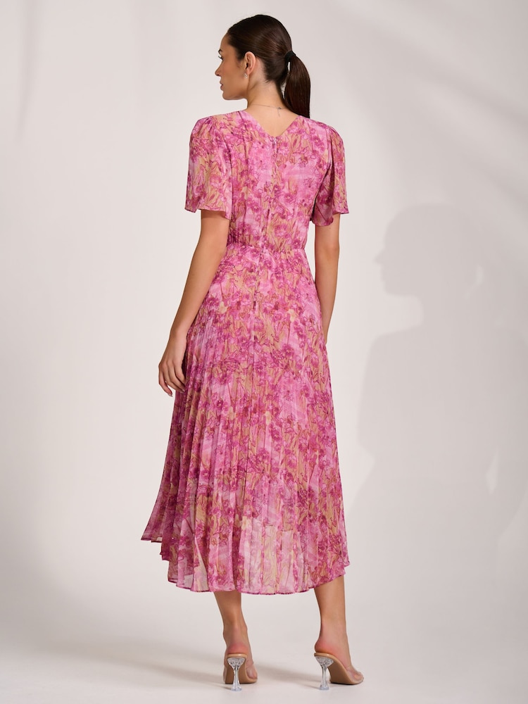 Jolie Moi Pink Printed Chiffon Glitter Maxi Dress - Image 2 of 6
