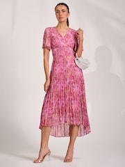 Jolie Moi Pink Printed Chiffon Glitter Maxi Dress - Image 5 of 6
