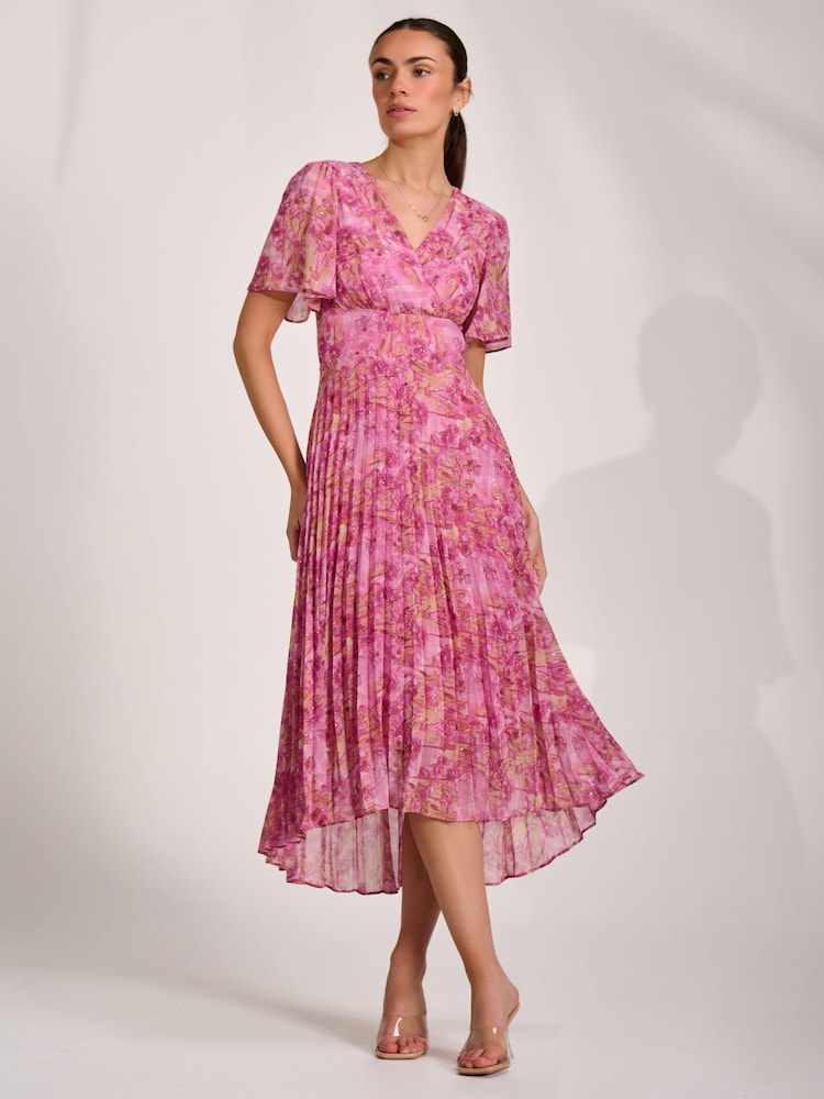 Jolie Moi Pink Printed Chiffon Glitter Maxi Dress - Image 6 of 6