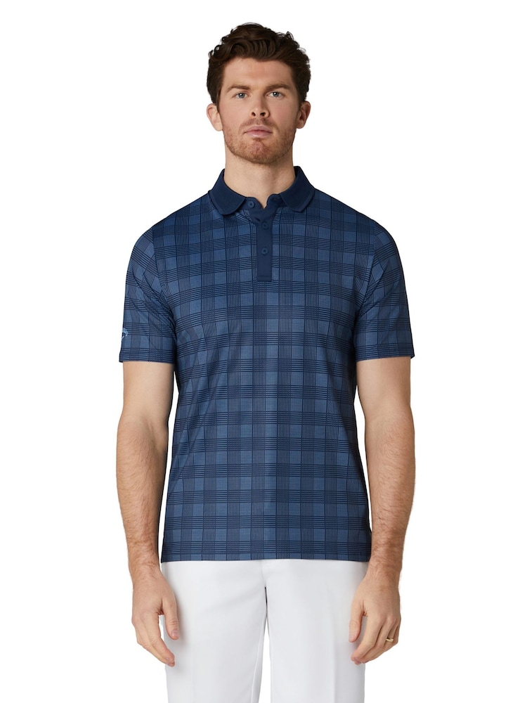 Callaway Golf Blue Chev Plaid Print Polo Shirt - Image 1 of 6