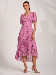 Jolie Moi Pink Printed Chiffon Glitter Maxi Dress - Image 1 of 6