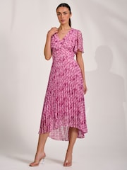 Jolie Moi Pink Printed Chiffon Glitter Maxi Dress - Image 4 of 6
