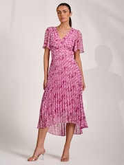 Jolie Moi Pink Printed Chiffon Glitter Maxi Dress - Image 5 of 6