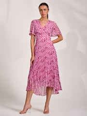 Jolie Moi Pink Printed Chiffon Glitter Maxi Dress - Image 6 of 6