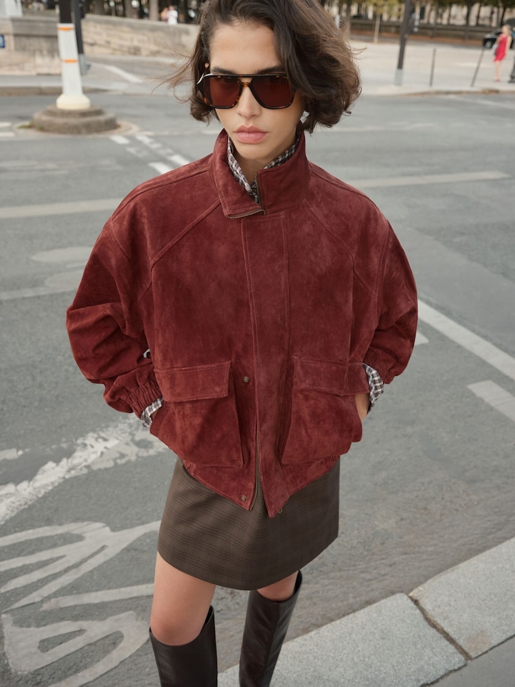 BHOEM Rust Brown Real Suede Bomber Jacket - Image 1 of 6