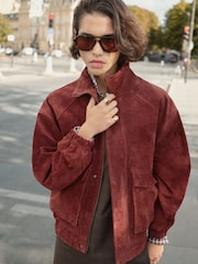 BHOEM Rust Brown Real Suede Bomber Jacket - Image 3 of 6