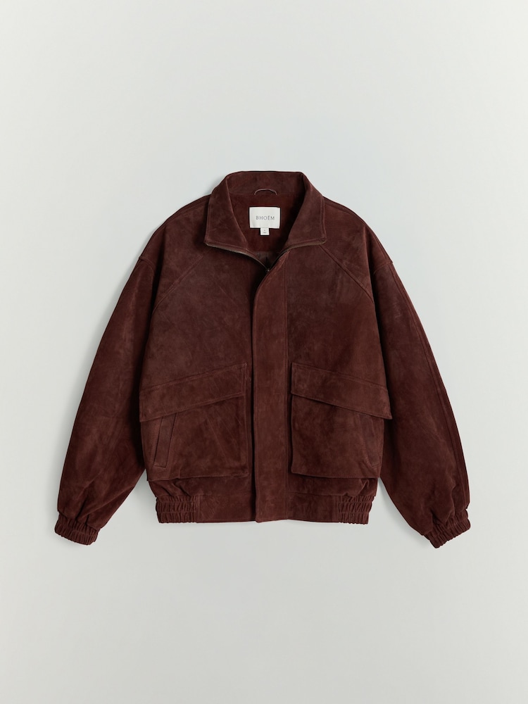 BHOEM Rust Brown Real Suede Bomber Jacket - Image 6 of 6