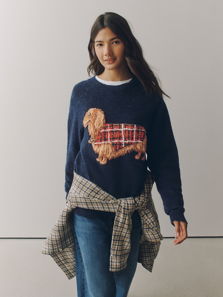 Navy Dachshund Knitted Jumper - Image 1 of 7