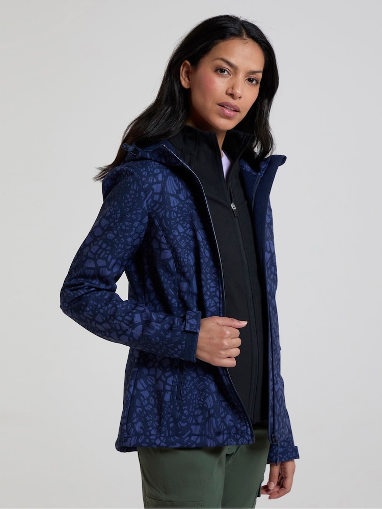 Mountain Warehouse Blue Exodus Printed Water Resistant Softshell Jacket - Image 2 of 9