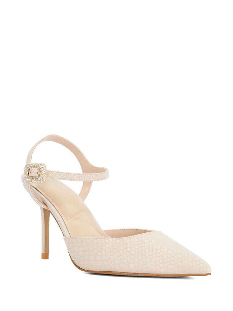 Dune London Gold Wide Fit Leather Channel Y Back Open Court Heels - Image 2 of 5