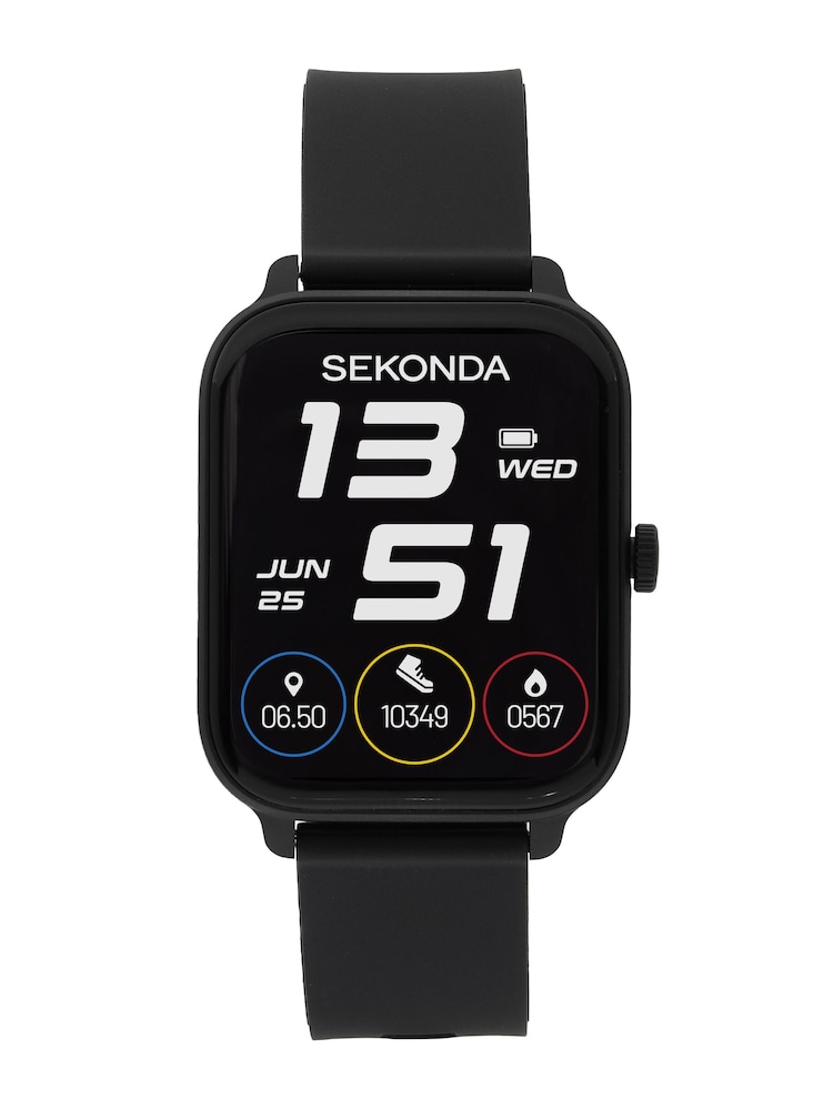 Sekonda Black Motion Go 37mm Rectangular Smartwatch Watch Strap - Image 1 of 5