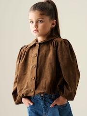 Angel & Rocket Brown Maia Suedette Balloon Hem Blouson Jacket - Image 1 of 5