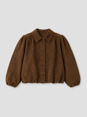 Angel & Rocket Brown Maia Suedette Balloon Hem Blouson Jacket - Image 4 of 5