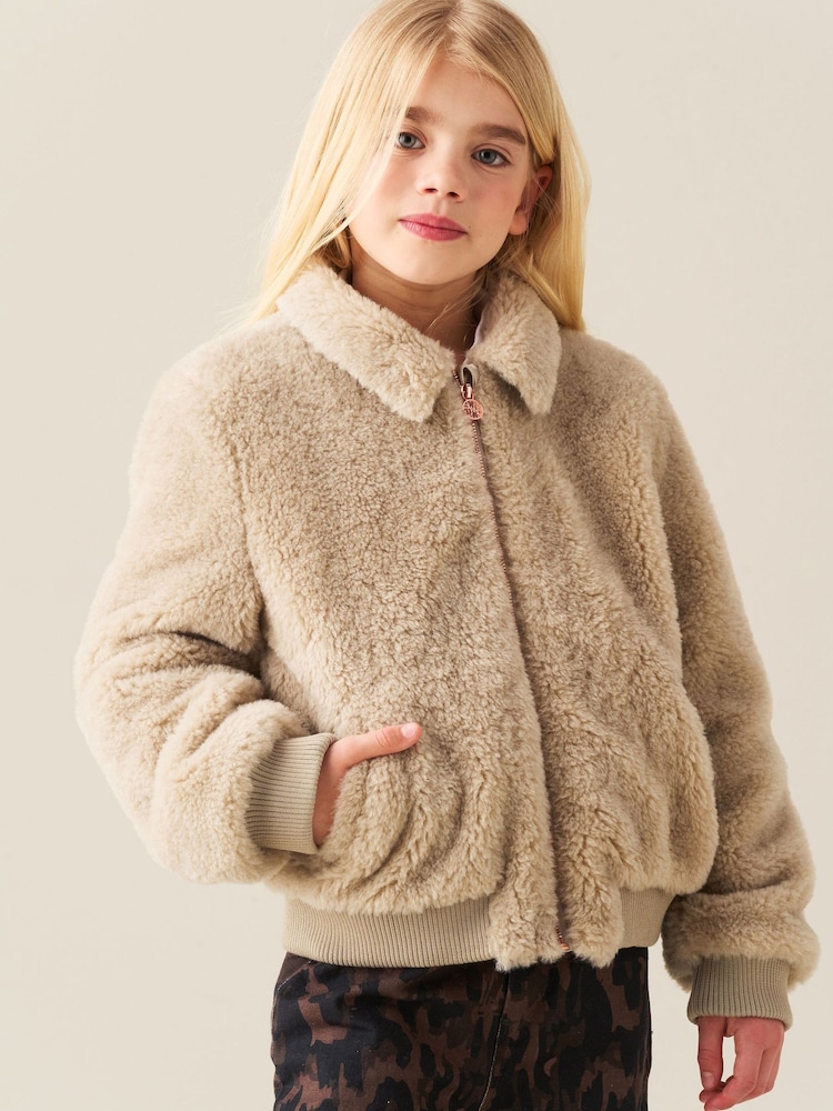 Angel & Rocket Cream Lottie Borg Fur Bomber Jacket - Image 1 of 3 Angel & Rocket Cream Lottie Borg Fur Bomber Jacket - Image 1 of 3